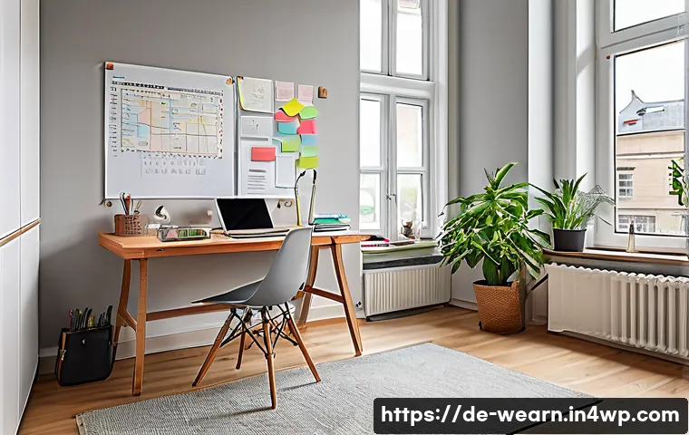 지속 가능한 학습 습관 기르기 - A modern, well-organized German student’s study desk bathed in natural daylight from a large window,...