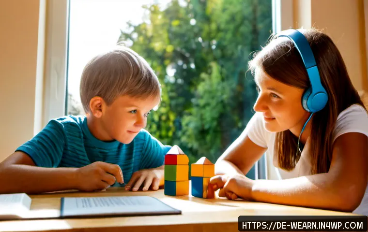 Home 17 다양한 학습 방식을 통한 인지적 성장 - Photorealistic bright German family home study scene, a curious primary school child learning throug...