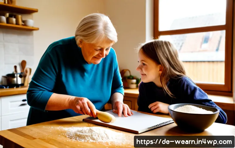 일상 생활에서의 학습 기회 발견하기 - Photorealistic morning scene in a bright German apartment kitchen, an older adult and a teenage gran...